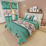 Juego de Sabanas Limila Aguamarina y Blanco para Cama Queen 160 X 190 Cm Hojas - Sabanas | Bylmo