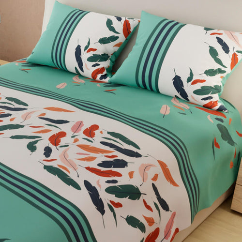 Juego De Sabanas Limila Aguamarina Y Blanco Para Cama Queen 160 X 190 Cm Hojas