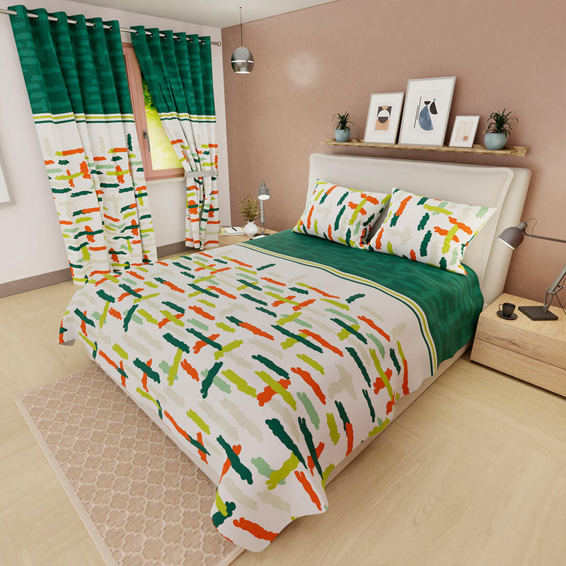 Juego De Sabanas Limila Blanco Y Verde Para Cama Queen 160 X 190 Cm Manchas