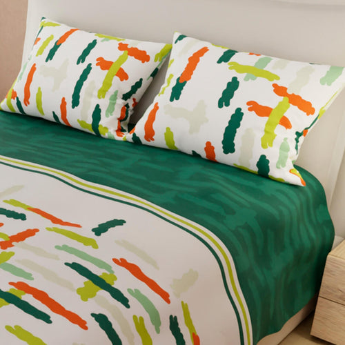 Juego De Sabanas Limila Blanco Y Verde Para Cama Queen 160 X 190 Cm Manchas