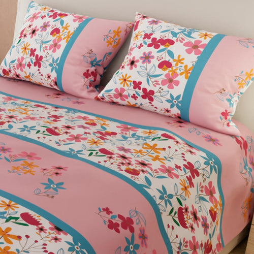 Juego De Sabanas Limila Rosado Y Blanco Para Cama Queen 160 X 190 Cm Flores