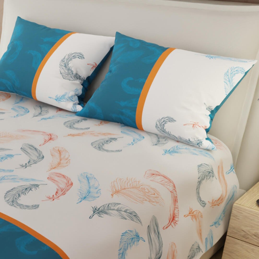 Juego de Sabanas Limila Azul y Blanco para Cama Sencillo 100 X 190 Cm Plumas - Sabanas | Bylmo