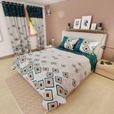 Juego de Sabanas Limila Blanco y Verde para Cama King 200 X 200 Cm Rombos - Sabanas | Bylmo