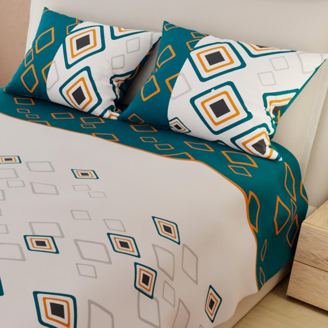 Juego de Sabanas Limila Blanco y Verde para Cama King 200 X 200 Cm Rombos - Sabanas | Bylmo