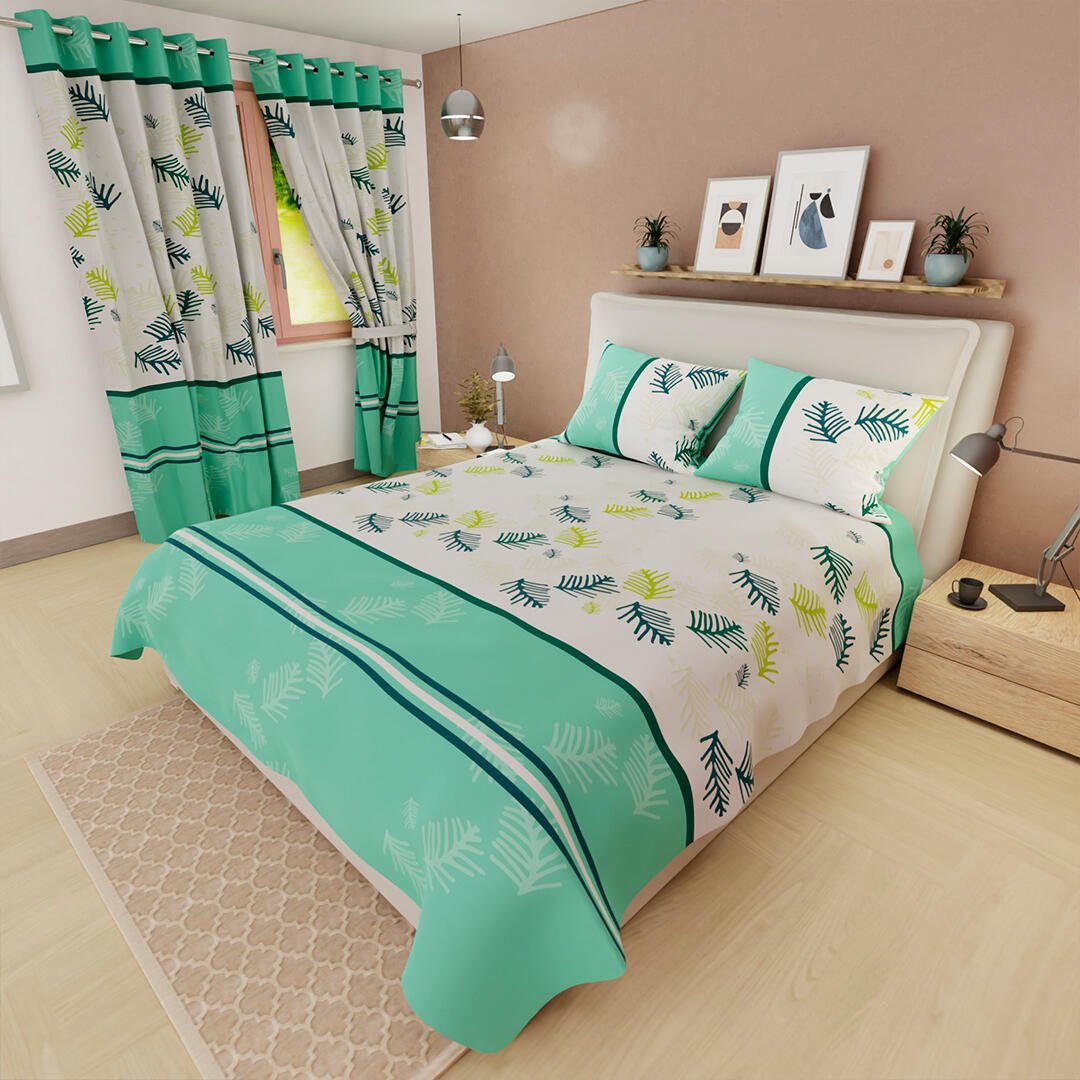 Juego de Sabanas Limila Blanco y Verde para Cama King 200 X 200 Cm Ramas - Sabanas | Bylmo