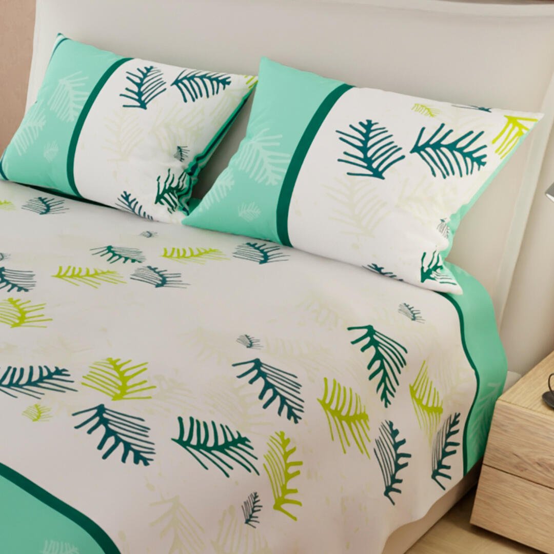 Juego de Sabanas Limila Blanco y Verde para Cama King 200 X 200 Cm Ramas - Sabanas | Bylmo