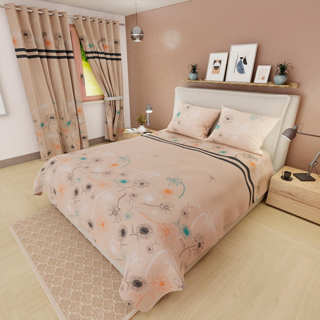 Juego de Sabanas Limila Crema para Cama King 200 X 200 Cm Flores - Sabanas | Bylmo
