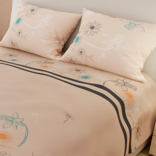 Juego De Sabanas Limila Crema Para Cama King 200 X 200 Cm Flores