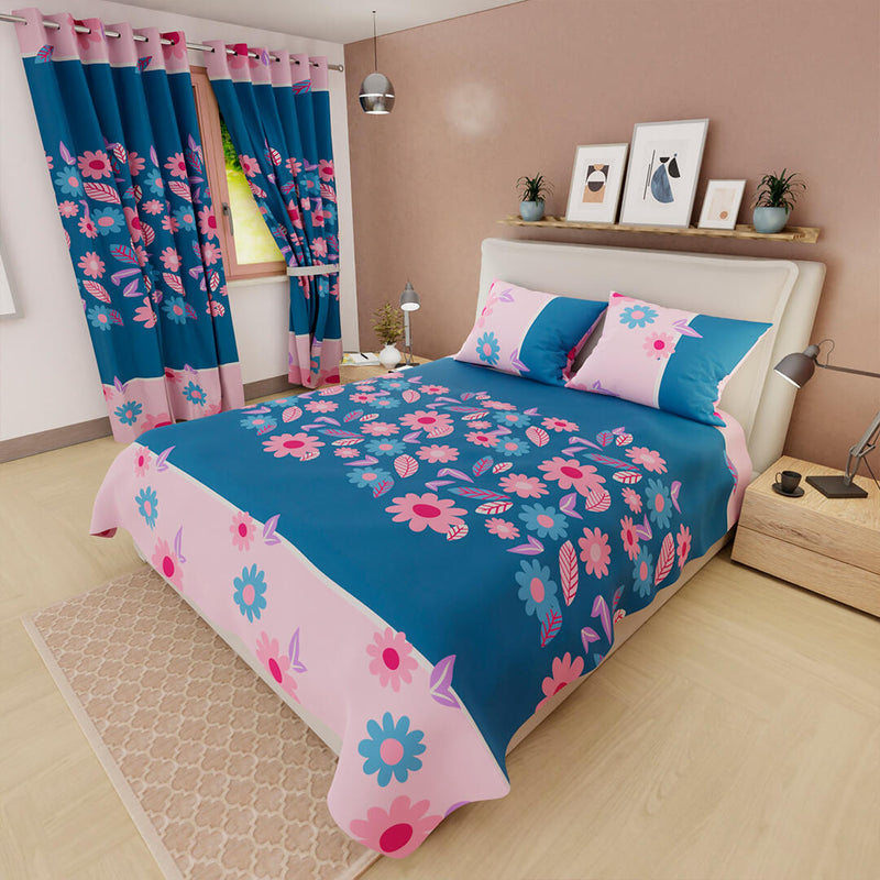 Juego De Sabanas Limila Azul Y Rosado Para Cama King 200 X 200 Cm Flores