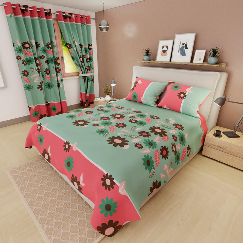 Juego De Sabanas Limila Verde Y Rosado Para Cama King 200 X 200 Cm Flores