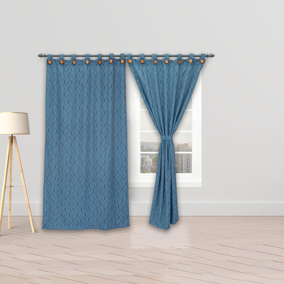 Cortina Blackout Cubista Azul Oscuro 270x220cm Horizontal Botón - Cortinas y Persianas | Bylmo