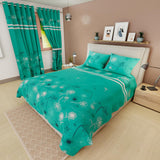 Combo Juego de Sabanas y Cortina Lecanio Verde de Flores Para Cama Queen 160 X 180 Cm - Sabanas | Bylmo
