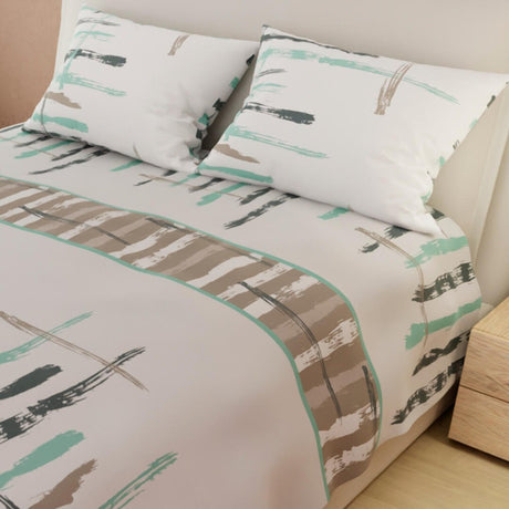 Combo Juego de Sabanas y Cortina Lecanio Gris Claro de Líneas Para Cama Queen 160 X 180 Cm - Sabanas | Bylmo