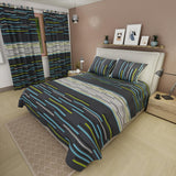 Combo Juego de Sabanas y Cortina Lecanio Gris Oscuro de Líneas Para Cama Doble 140 X 190 Cm - Sabanas | Bylmo