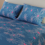 Combo Juego de Sabanas y Cortina Lecanio Azul y Blanco de Flores Para Cama Doble 140 X 190 Cm - Sabanas | Bylmo