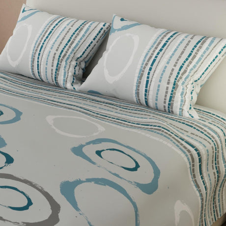 Combo Juego de Sabanas y Cortina Lecanio Gris Claro de Círculos Para Cama Doble 140 X 190 Cm - Sabanas | Bylmo