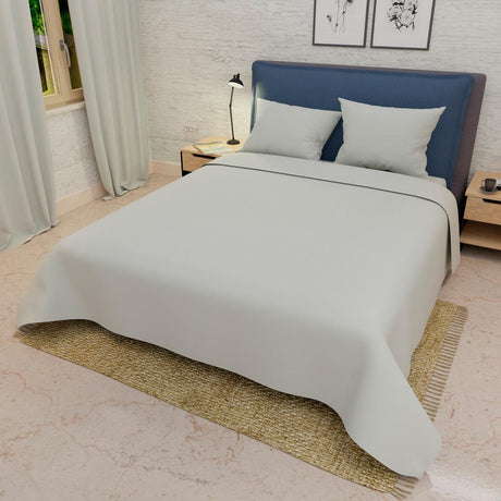 Combo Juego de Sabanas y Cortina Lecanio Gris Claro Fondo Entero Para Cama Doble 140 X 190 Cm - Sabanas | Bylmo