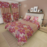 Combo Juego de Sabanas y Cortina Lecanio Albaricoque de Flores Para Cama Doble 140 X 190 Cm - Sabanas | Bylmo