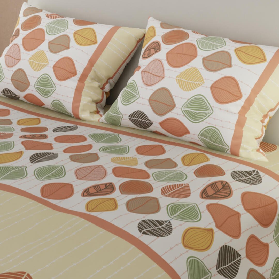 Combo Juego de Sabanas y Cortina Lecanio Amarillo de Otoño Para Cama Doble 140 X 190 Cm - Sabanas | Bylmo