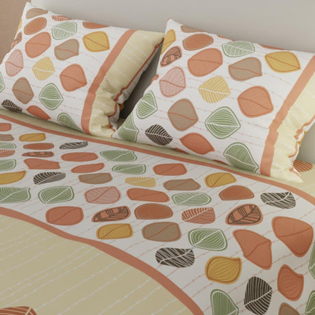 Combo Juego de Sabanas y Cortina Lecanio Amarillo de Otoño Para Cama Doble 140 X 190 Cm - Sabanas | Bylmo