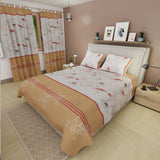 Combo Juego de Sabanas y Cortina Lecanio Naranja y Blanco de Estrellas Para Cama Doble 140 X 190 Cm - Sabanas | Bylmo