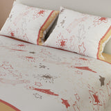 Combo Juego de Sabanas y Cortina Lecanio Naranja y Blanco de Estrellas Para Cama Doble 140 X 190 Cm - Sabanas | Bylmo