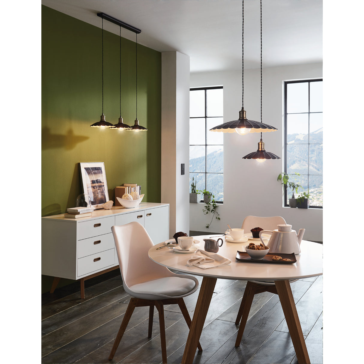 Lámpara Colgante Vintage Negra 3 Luces 25x87x110cm Estilo Industrial - Iluminacion | Bylmo