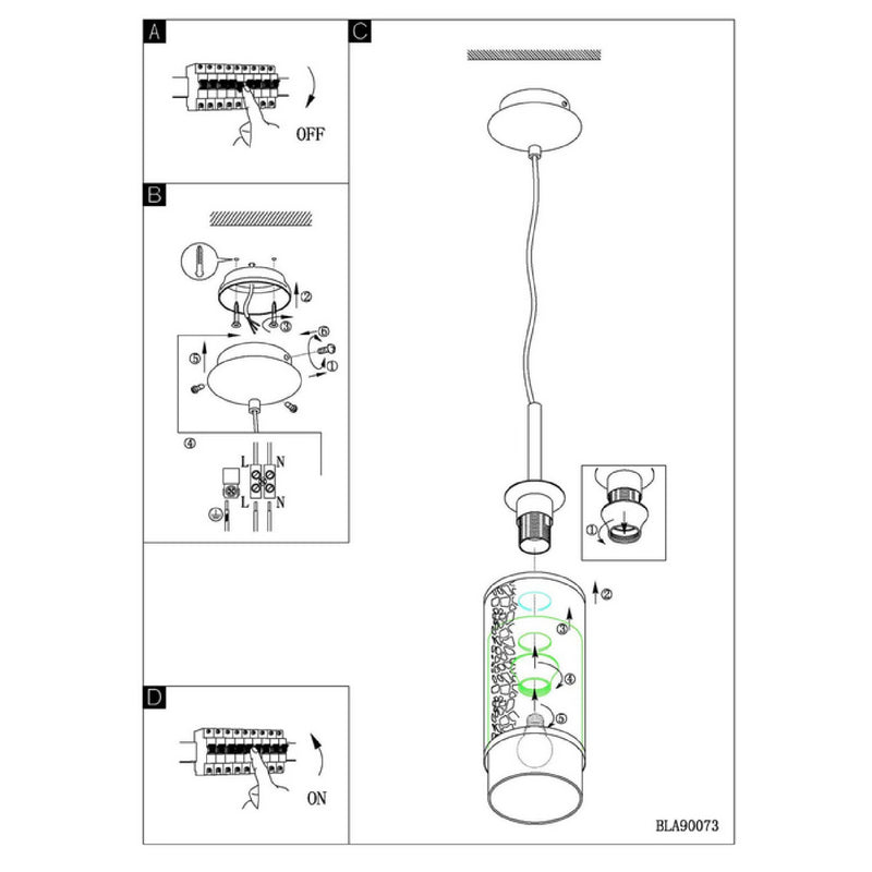 Lámpara Colgante Rústico Gris Acero 1 Luz Ajustable 110v Led Ip20