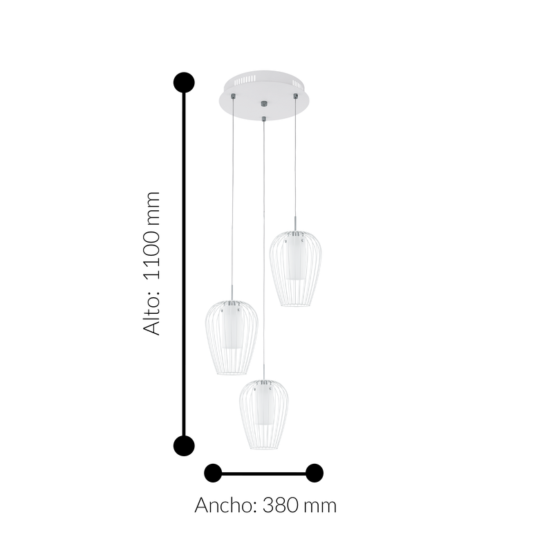 Lámpara Colgante Minimalista 38x38 Blanco Ajustable 110v Led 3 Luces