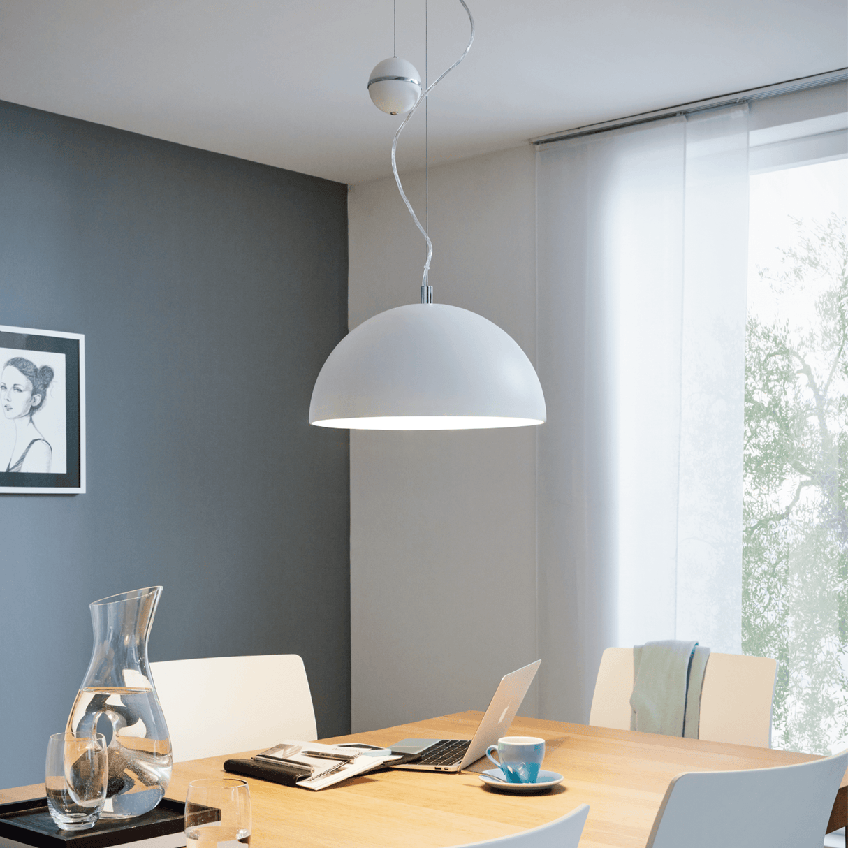 Lámpara Colgante Rústico Blanco 1 Luz Ajustable 38x38x110cm - Iluminacion | Bylmo