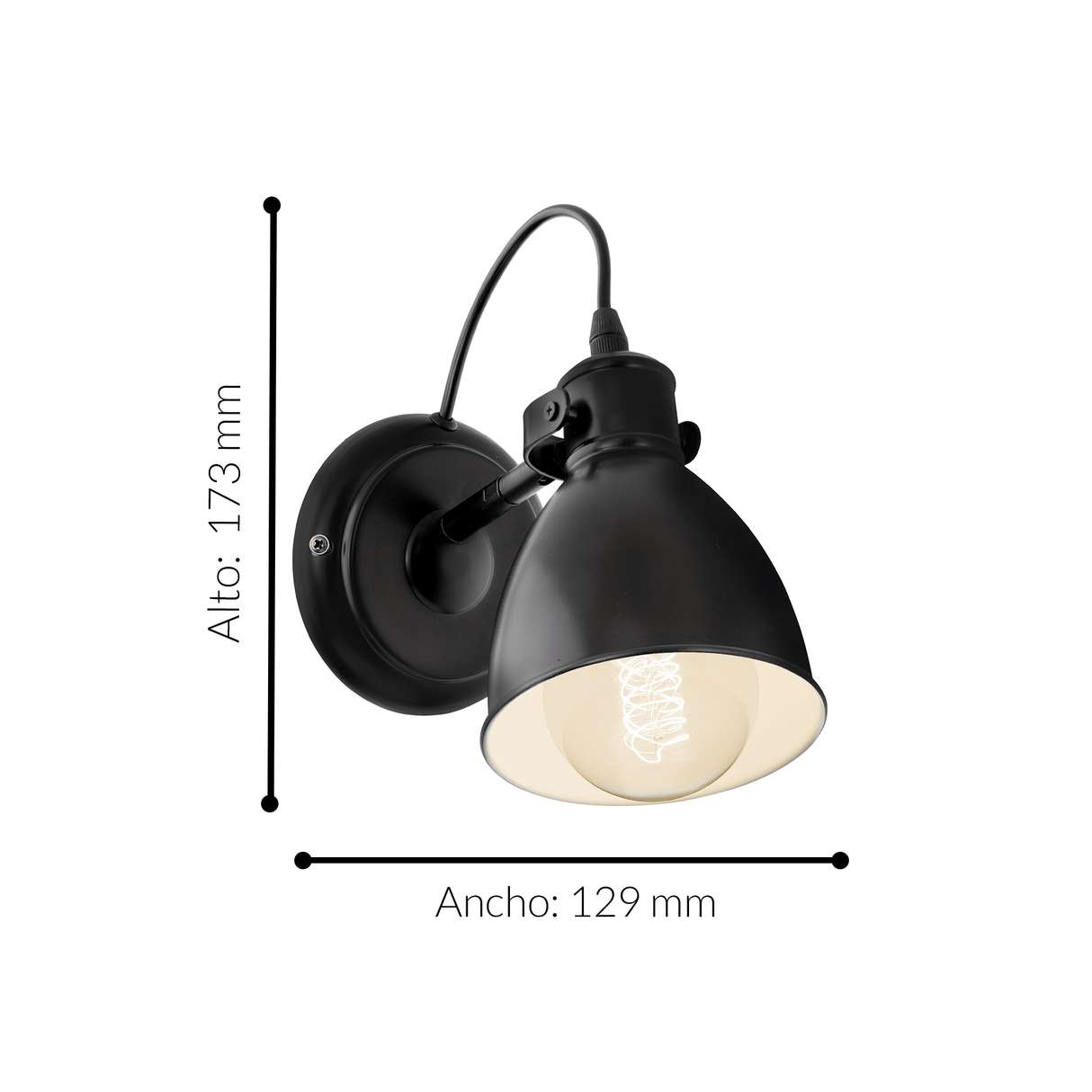 Lámpara de Pared Rústico ACERO 12x19cm Negro 1 Foco - Iluminacion | Bylmo