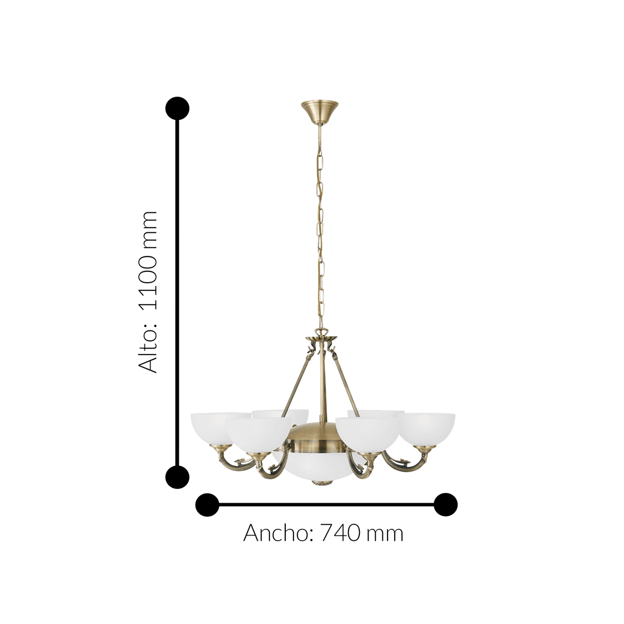 Lámpara Colgante Clásico Dorado 9 luces LED Ajustable 74x74x110 cm - Iluminacion | Bylmo