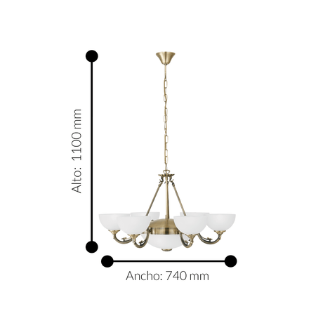 Lámpara Colgante Clásico Dorado 9 luces LED Ajustable 74x74x110 cm - Iluminacion | Bylmo