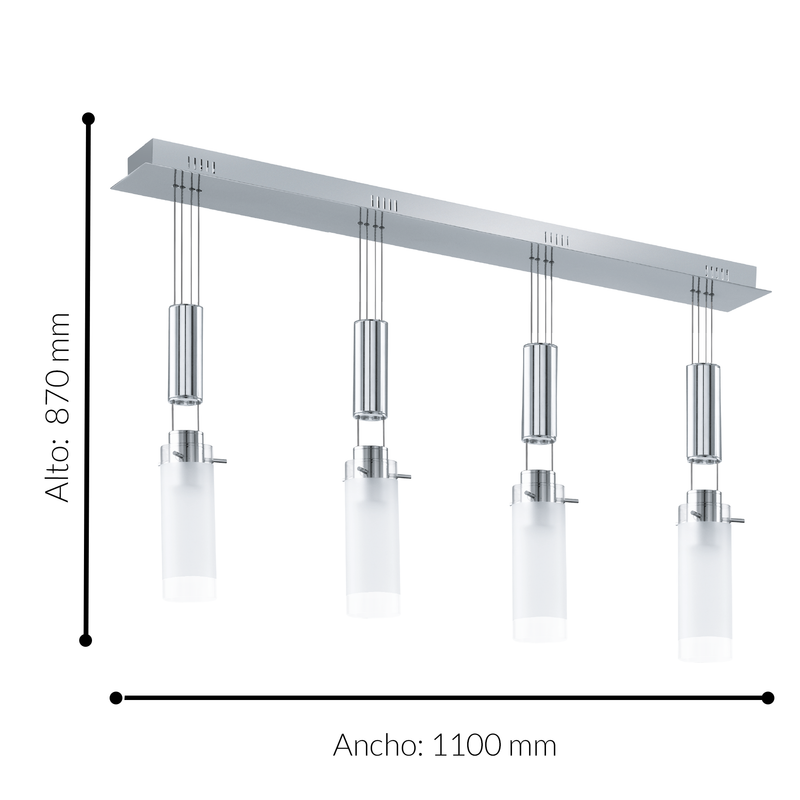 Lámpara Colgante Moderno Gris Acero Ajustable 110v 4 Luces