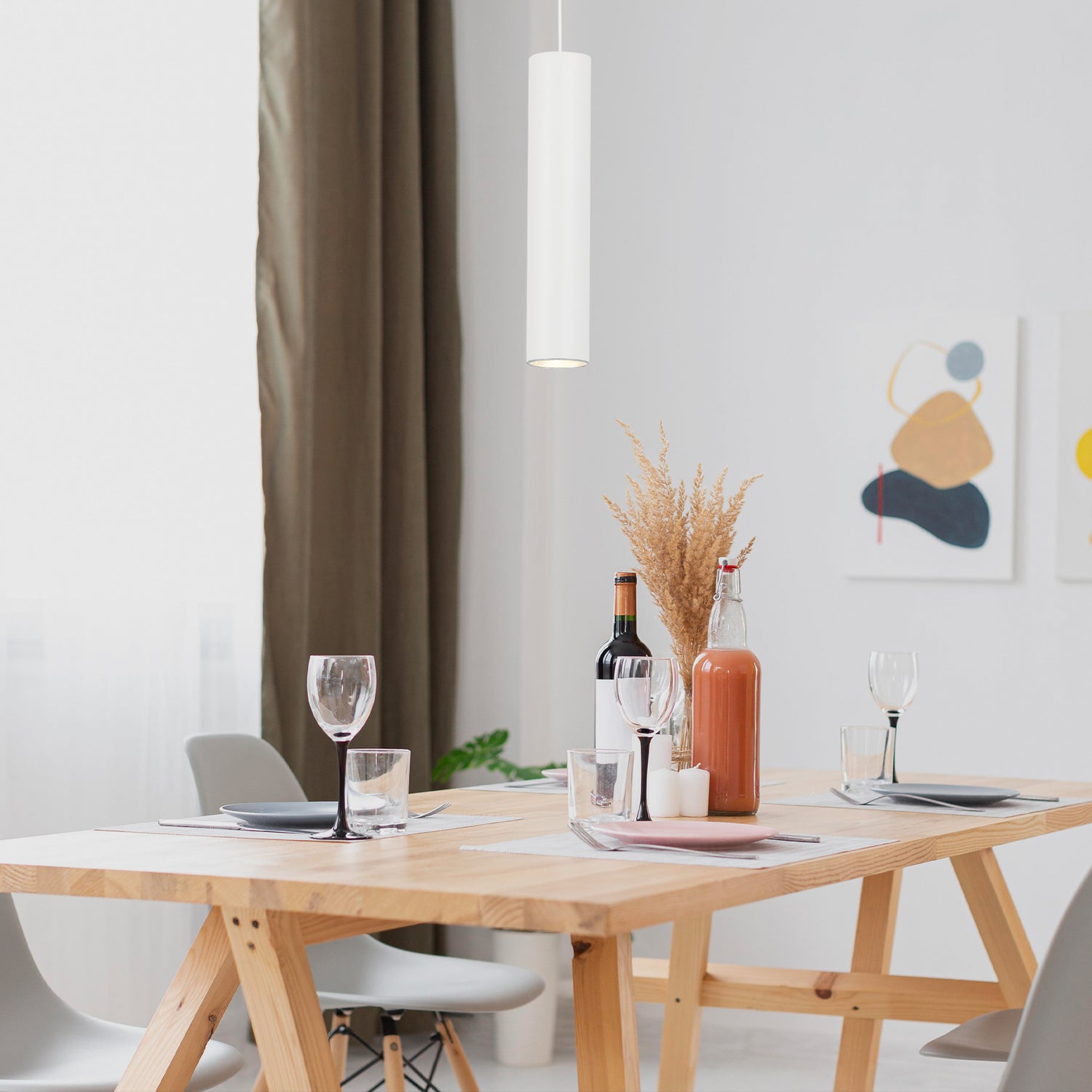 Lámpara Colgante Minimalista Blanco 1 Foco Ajustable LED 9x9x150 cm - Iluminacion | Bylmo