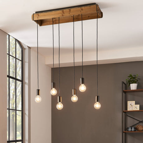 Lámpara Colgante Rústico 22x81x110cm Madera LED 6 Luces - Iluminacion | Bylmo