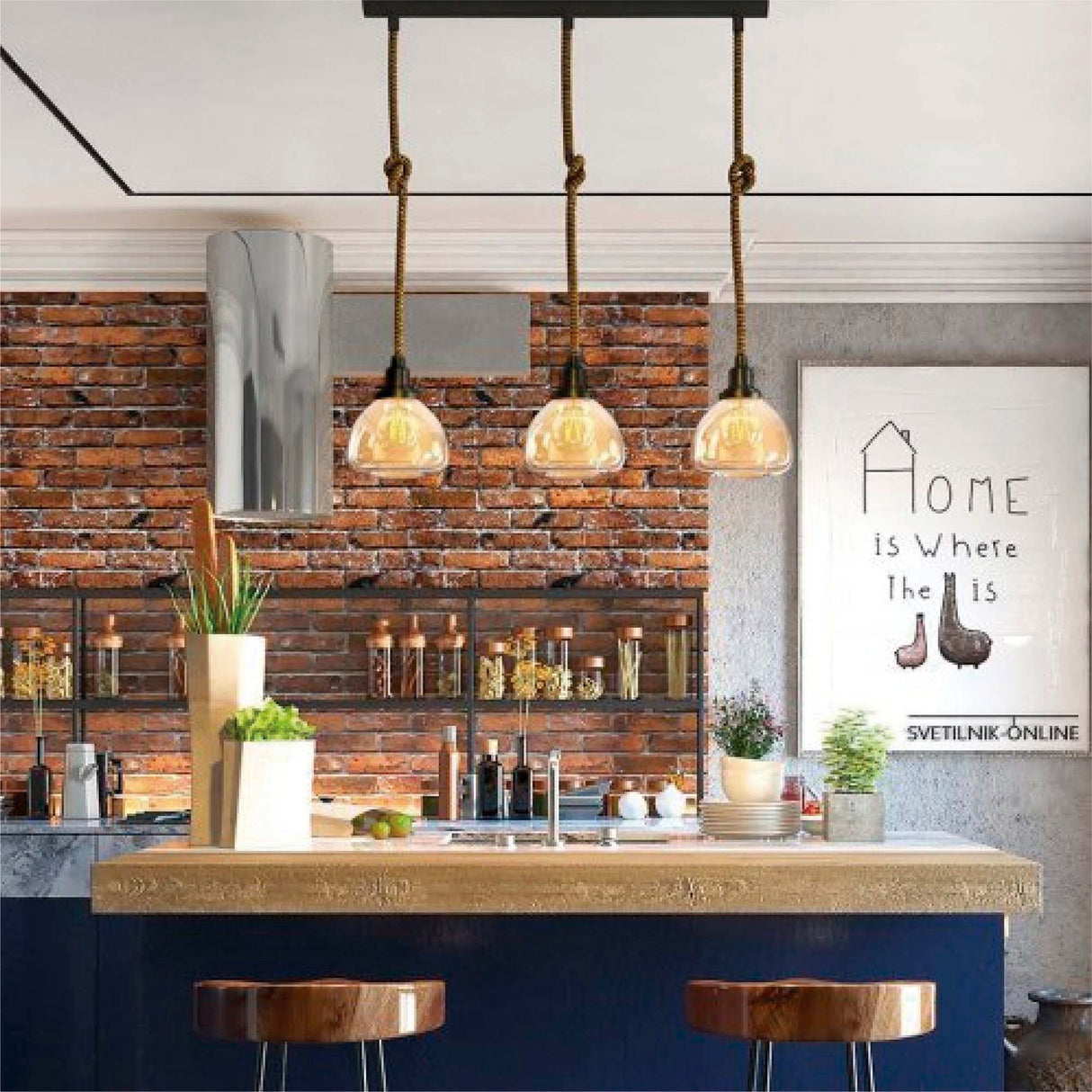 Lámpara Colgante Rústico Negro 3 Luces 19x89x123cm. - Iluminacion | Bylmo