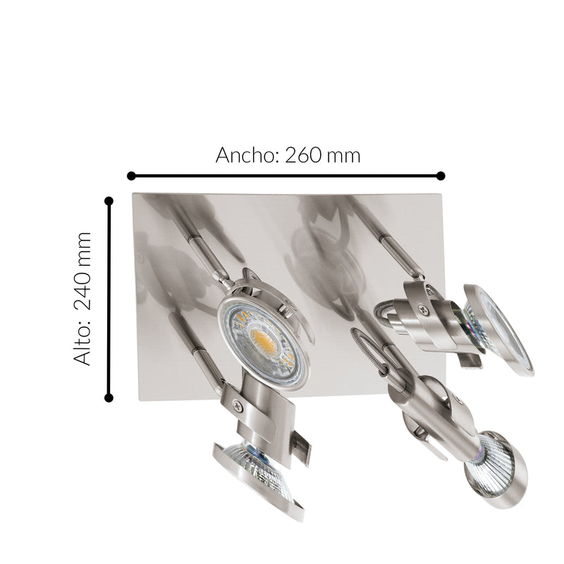 Spot De Iluminación Industrial Gris Ajustable Con Bombilla Led Y 4 Luces