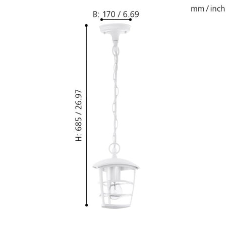 Lámpara Colgante Rústico Blanco 1 Luz 17x17x68cm Acero IP44 - Iluminacion | Bylmo