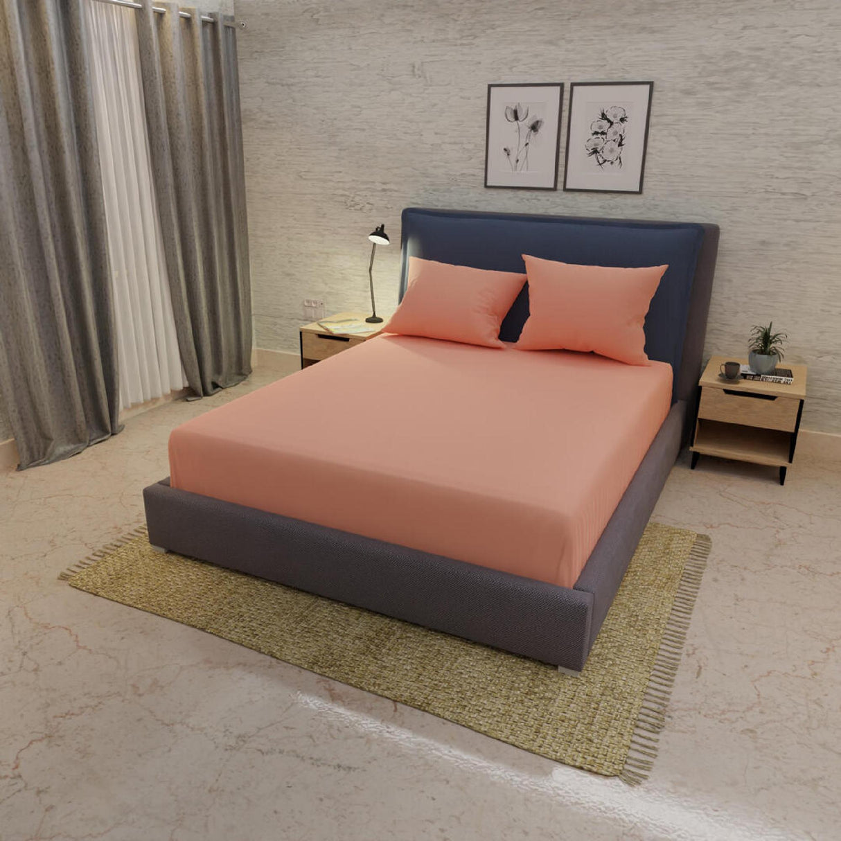 Sábana Ajustable My House Salmón Fondo Entero Para Cama Doble 140 X 190 Cm - Sabanas | Bylmo