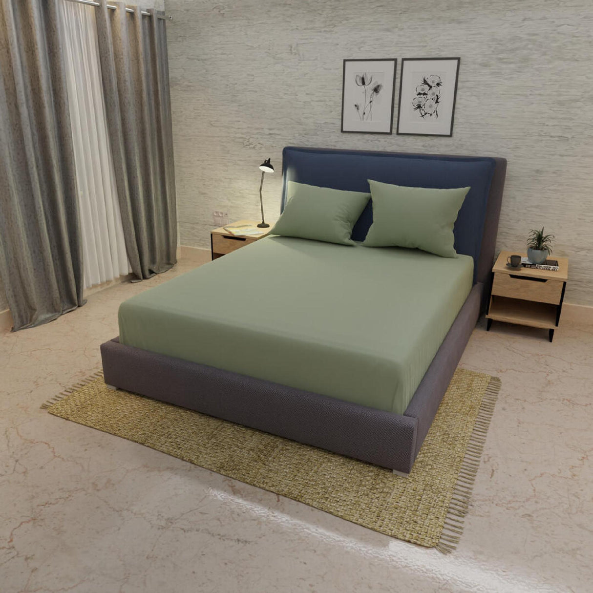 Sábana Ajustable My House Gris Medio Fondo Entero Para Cama Doble 140 X 190 Cm - Sabanas | Bylmo