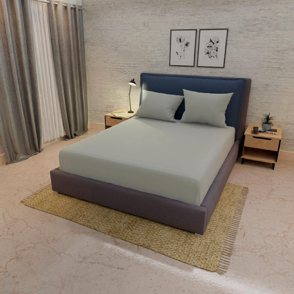 Sábana Ajustable My House Gris Medio Fondo Entero Para Cama Doble 140 X 190 Cm - Sabanas | Bylmo