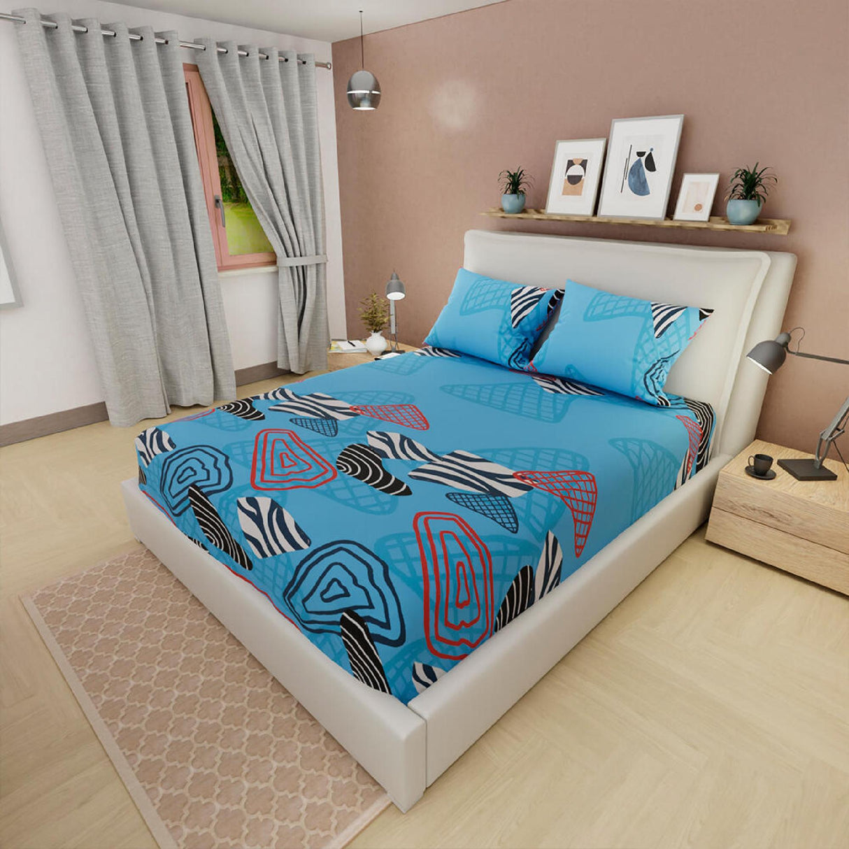 Sábana Ajustable Serebel Azul de Figuras Abstractas Para Cama King 200 X 200 Cm - Sabanas | Bylmo