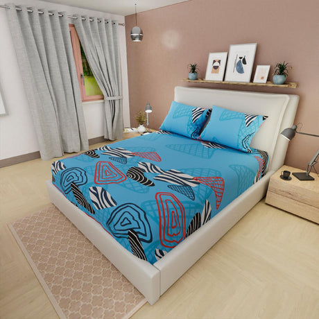 Sábana Ajustable Serebel Azul de Figuras Abstractas Para Cama King 200 X 200 Cm - Sabanas | Bylmo