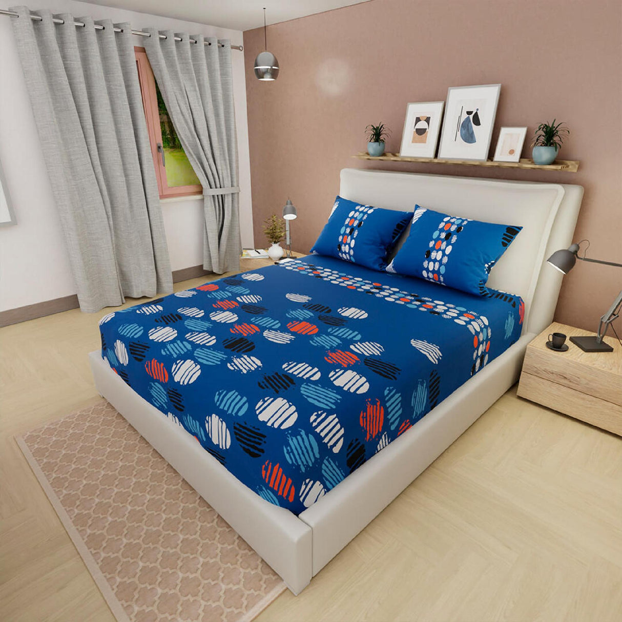 Sábana Ajustable Serebel Azul Oscuro de Círculos Para Cama King 200 X 200 Cm - Sabanas | Bylmo