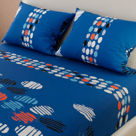 Sábana Ajustable Serebel Azul Oscuro de Círculos Para Cama King 200 X 200 Cm - Sabanas | Bylmo