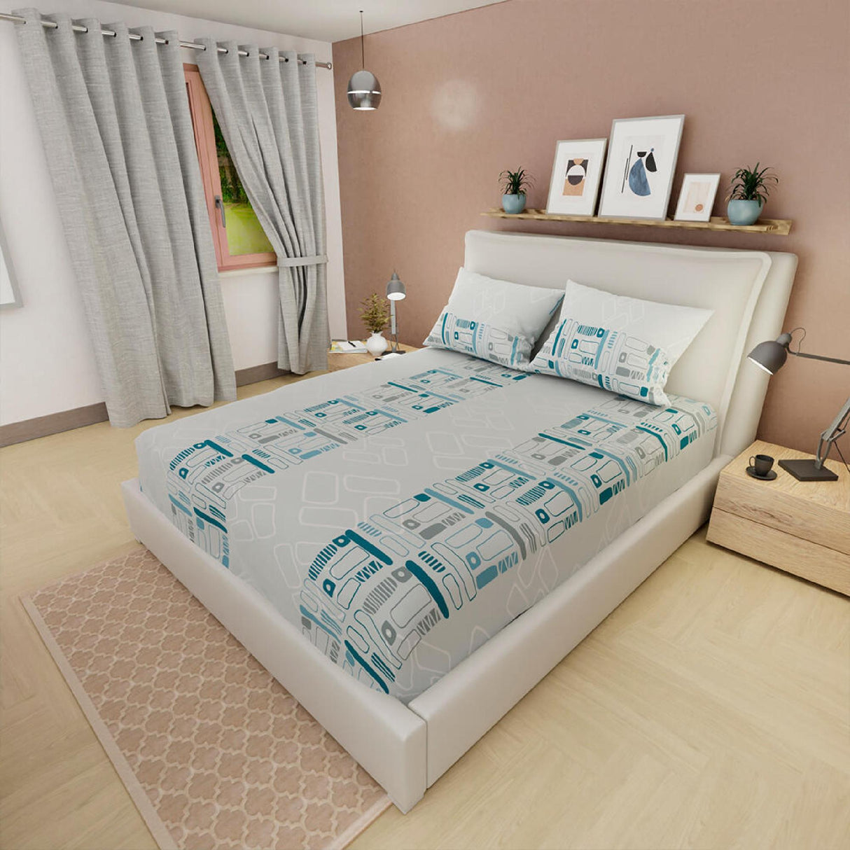 Sábana Ajustable Serebel Gris de Barras Para Cama King 200 X 200 Cm - Sabanas | Bylmo