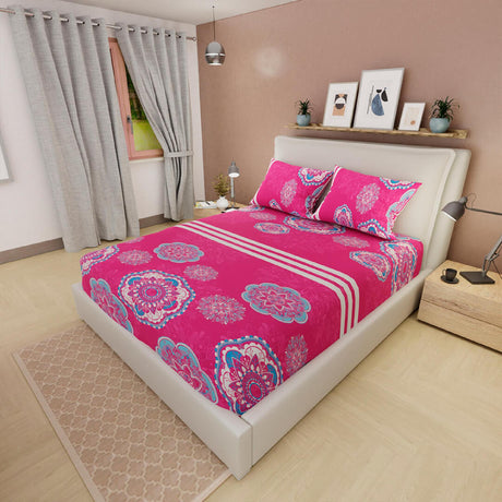 Sábana Ajustable Serebel Fucsia de Mandalas Para Cama King 200 X 200 Cm - Sabanas | Bylmo