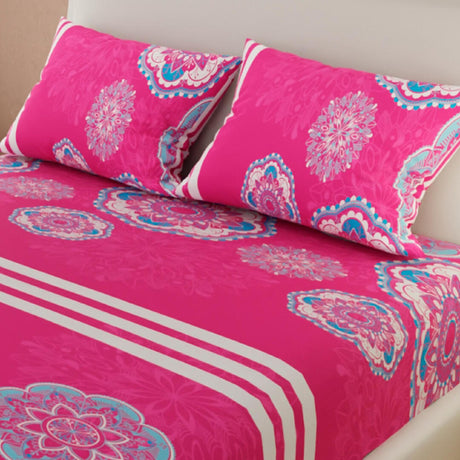 Sábana Ajustable Serebel Fucsia de Mandalas Para Cama King 200 X 200 Cm - Sabanas | Bylmo