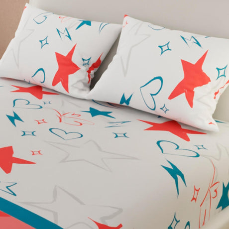 Sábana Ajustable Serebel Blanco de Estrellas Y Corazones Para Cama King 200 X 200 Cm - Sabanas | Bylmo